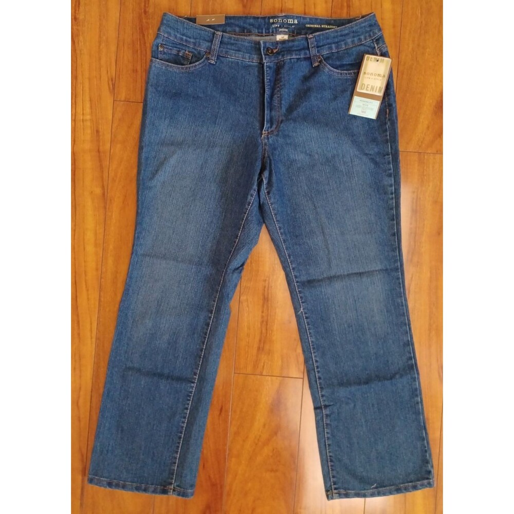 Sonoma Denim Women's Petite 16 Short Blue Straight Leg Jeans Stretch Y2K NWT